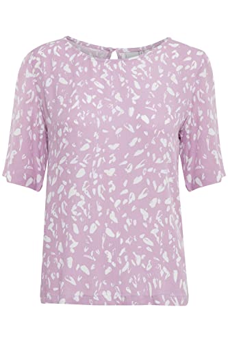 ICHI IHMARRAKECH AOP SS7 Damen Bluse Shirtbluse Kurzarm mit Rundhalsausschnitt und Allover-Print, Größe:L, Farbe:Lavender Mist (163307) von ICHI