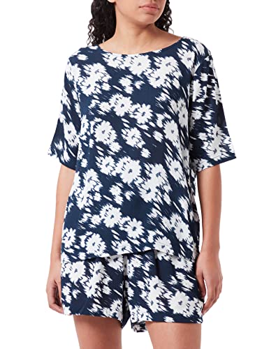 ICHI IHMARRAKECH AOP SS7 Damen Bluse Shirtbluse Kurzarm mit Rundhalsausschnitt und Allover-Print, Größe:M, Farbe:Total Eclipse (194010) von ICHI