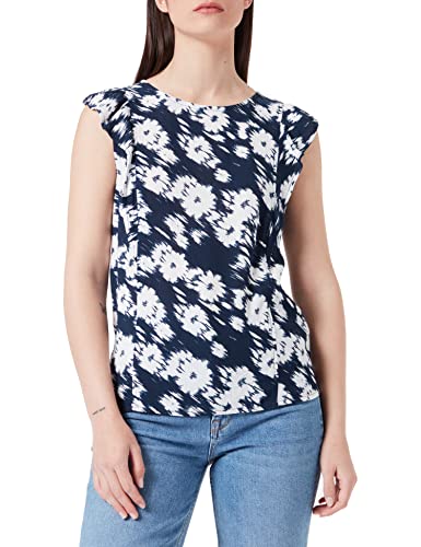 ICHI IHMARRAKECH AOP TO4 Damen Bluse Shirtbluse ärmellos mit Rundhalsausschnitt und Allover-Print Regular-Fit, Größe:M, Farbe:Total Eclipse (194010) von ICHI