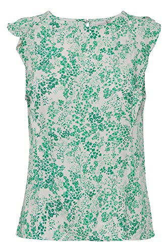 ICHI IHMARRAKECH AOP TO4 Damen Bluse Shirtbluse ärmellos mit Rundhalsausschnitt und Allover-Print Regular-Fit, Größe:S, Farbe:Holly Green (165932) von ICHI