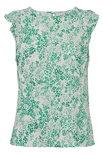 ICHI IHMARRAKECH AOP TO4 Damen Bluse Shirtbluse ärmellos mit Rundhalsausschnitt und Allover-Print Regular-Fit, Größe:XL, Farbe:Holly Green (165932) von ICHI