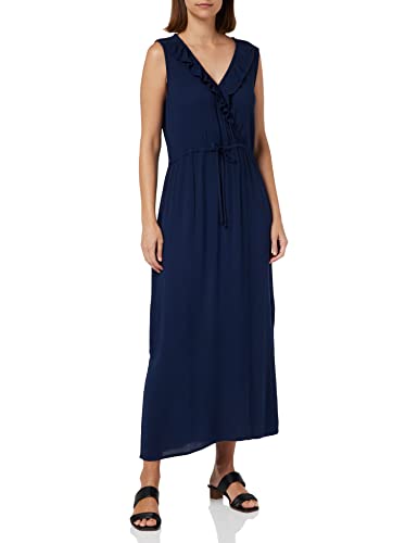 ICHI IHMARRAKECH SO DR10 Damen Freizeitkleid Kleid 100% Viskose Midikleid mit Schlitz V-Ausschnitt Ärmellos Regular-Fit, Größe:L, Farbe:Total Eclipse (194010) von ICHI