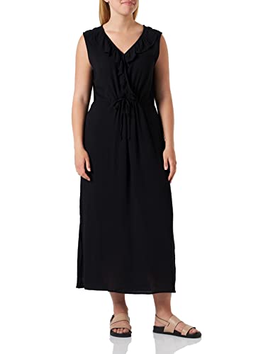 ICHI IHMARRAKECH SO DR10 Damen Freizeitkleid Kleid 100% Viskose Midikleid mit Schlitz V-Ausschnitt Ärmellos Regular-Fit, Größe:XL, Farbe:Black (194008) von ICHI