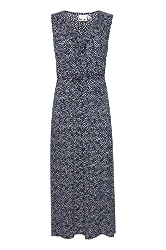 ICHI IHMARRAKECH AOP DR10 Damen Freizeitkleid Kleid 100% Viskose Maxikleid mit Gürtel und Schlitz V-Ausschnitt Slim-Fit, Größe:M, Farbe:Total Eclipse Dot (200896) von ICHI