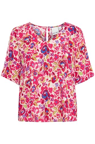 ICHI IHMARRAKECH Damen Bluse Shirt Blusenshirt Gemustert V-Ausschnitt Regular fit, Größe:S, Farbe:Love Potion Flower AOP (202925) von ICHI