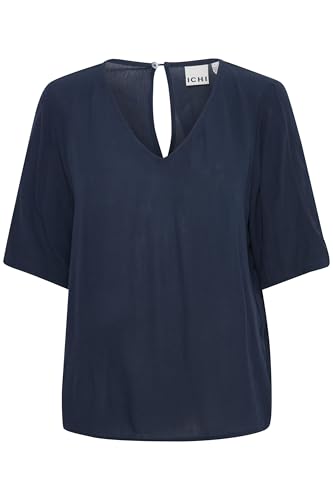 ICHI IHMARRAKECH Damen Bluse Shirt Blusenshirt V-Ausschnitt Halbarm Regular Fit, Größe:M, Farbe:Total Eclipse (194010) von ICHI
