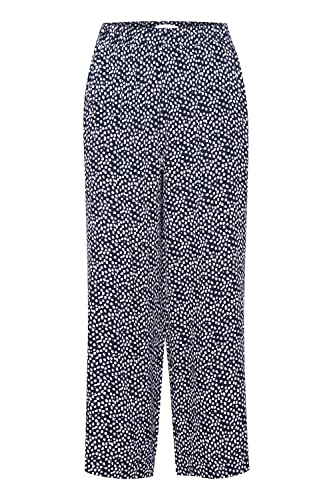 ICHI IHMARRAKECH AOP PA4 Damen Hose Stoffhose 100% Viskose EcoVero Elastikbund Crop-Länge, Größe:XL, Farbe:Total Eclipse Dot (200896) von ICHI