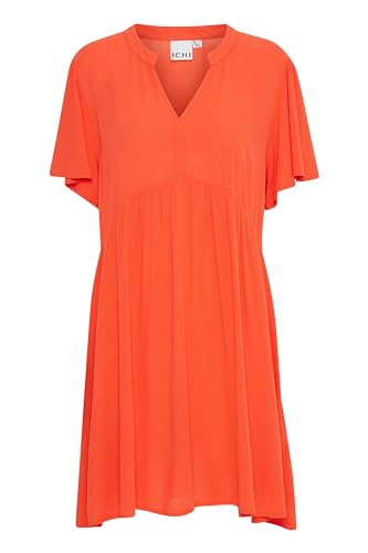 ICHI IHMARRAKECH SO DR11 Damen Freizeitkleid Kleid 100% Viskose Minikleid mit Flügelärmeln V-Ausschnitt Regular-Fit, Größe:M, Farbe:Grenadine (171558) von ICHI