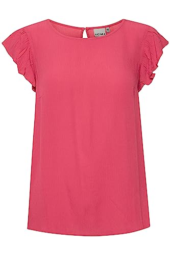 ICHI IHMARRAKECH SO TO6 Damen Kurze Bluse Kurzarm Viskose-Bluse mit Rüschenkante als Ärmel V-Ausschnitt Regular Fit, Größe:M, Farbe:Raspberry Wine (181741) von ICHI