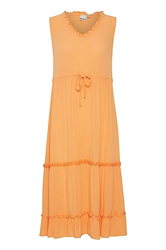 ICHI IHMARRO DR3 Damen Freizeitkleid Kleid 100% Viskose EcoVero Midikleid mit Gürtel Ärmellos V-Ausschnitt Kurzarm Regular-Fit, Größe:40, Farbe:Muskmelon (151242) von ICHI