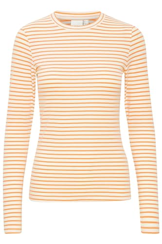 ICHI IHMIRA LS Damen Longsleeve Shirt 97% Baumwolle, 3% Elasthan figurumspielend, Größe:L, Farbe:Cloud Dancer w. Orange Stripe (203118) von ICHI
