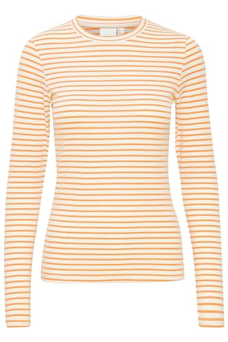 ICHI IHMIRA LS Damen Longsleeve Shirt 97% Baumwolle, 3% Elasthan figurumspielend, Größe:M, Farbe:Cloud Dancer w. Orange Stripe (203118) von ICHI