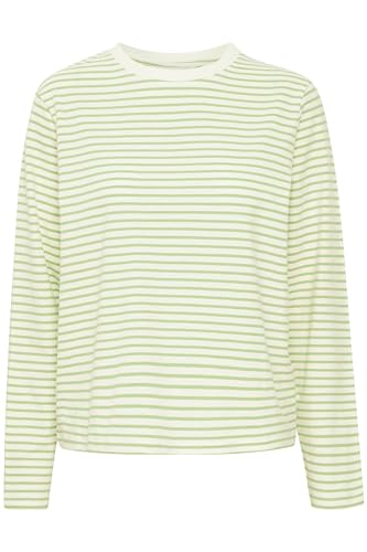 ICHI IHMIRA LS2 Damen Longsleeve Shirt 97% Baumwolle, 3% Elasthan Oversize, Größe:M, Farbe:Green Tea Stripe (202996) von ICHI