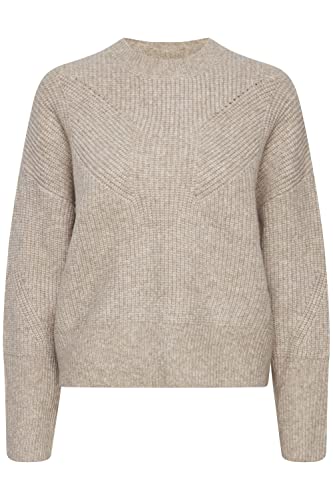 ICHI IHMYLLE LS2 Damen Strickpullover Feinstrick Pullover Strickpullover mit Turtelneck und Ballonärmeln Regular-Fit, Größe:2XL, Farbe:Oatmeal Melange (1304011) von ICHI