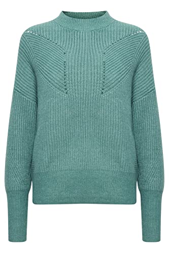 ICHI IHMYLLE LS2 Damen Strickpullover Feinstrick Pullover Strickpullover mit Turtelneck und Ballonärmeln Regular-Fit, Größe:L, Farbe:Blue Spruce (185308) von ICHI