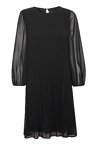 ICHI IHNALLA DR Damen Freizeitkleid Kleid A-Linie Kleid mit transparenten Glockenärmeln Rundhalsauschnitt Plissee Regular-Fit, Größe:36, Farbe:Black solid (200575) von ICHI