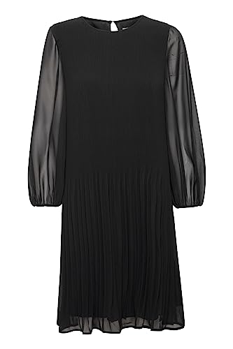 ICHI IHNALLA DR Damen Freizeitkleid Kleid A-Linie Kleid mit transparenten Glockenärmeln Rundhalsauschnitt Plissee Regular-Fit, Größe:40, Farbe:Black solid (200575) von ICHI