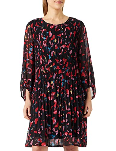 ICHI IHNALLA DR Damen Freizeitkleid Kleid A-Linie Kleid mit transparenten Glockenärmeln Rundhalsauschnitt Plissee Regular-Fit, Größe:38, Farbe:Poppy Red Print Mix 1 (201725) von ICHI