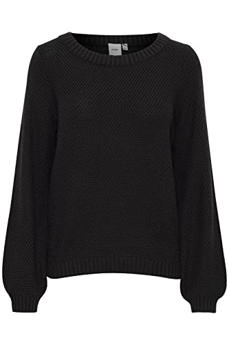 ICHI IHNOELLE LS Damen Strickpullover Feinstrick Pullover Strickpullover mit Rundhalsausschnitt und Ballonärmeln Regular-Fit, Größe:XL, Farbe:Black solid (200575) von ICHI