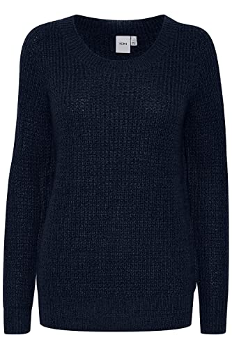 ICHI IHODANSA LS Damen Strickpullover Grobstrick Pullover Strickpullover mit Rundhalsausschnitt Regular-Fit, Größe:M, Farbe:Total Eclipse (194010) von ICHI