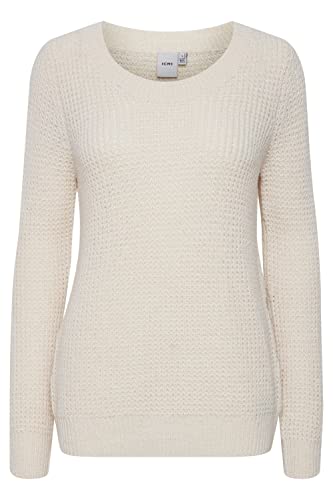 ICHI IHODANSA LS Damen Strickpullover Grobstrick Pullover Strickpullover mit Rundhalsausschnitt Regular-Fit, Größe:XL, Farbe:Crystal Gray (133801) von ICHI