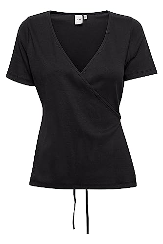 ICHI IHORETA S Damen Kurze Bluse Kurzarm Wickelbluse aus Plissee mit seitlicher Bindung Regular Fit, Größe:S, Farbe:Black (194008) von ICHI