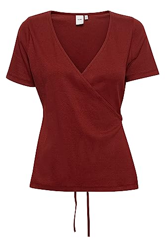 ICHI IHORETA S Damen Kurze Bluse Kurzarm Wickelbluse aus Plissee mit seitlicher Bindung Regular Fit, Größe:XL, Farbe:Chocolate Truffle (191526) von ICHI