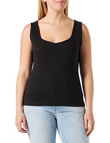 ICHI IHORETA TO2 Damen Top Kurzarm Shirt Basic Baumwolltop aus festerer Baumwolle eckiger Auschnitt Slim Fit, Größe:S, Farbe:Black (194008) von ICHI