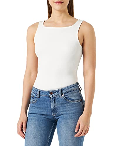 ICHI IHORETA to Damen Top Kurzarm Shirt Basic festest Rippentanktop aus Baumwolle Slim Fit, Größe:XS, Farbe:Cloud Dancer (114201) von ICHI
