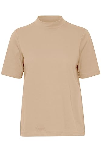 ICHI IHRANIA Damen T-Shirt Kurzarm Shirt Kurzarmshirt mit Stehkragen Regular Fit, Größe:L, Farbe:Tannin (171320) von ICHI