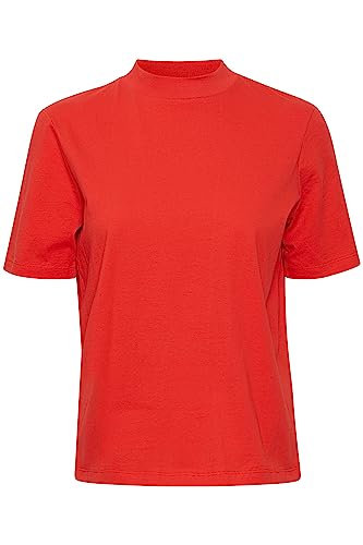 ICHI IHRANIA Damen T-Shirt Kurzarm Shirt Kurzarmshirt mit Stehkragen Regular Fit, Größe:XL, Farbe:Poppy Red (171664) von ICHI