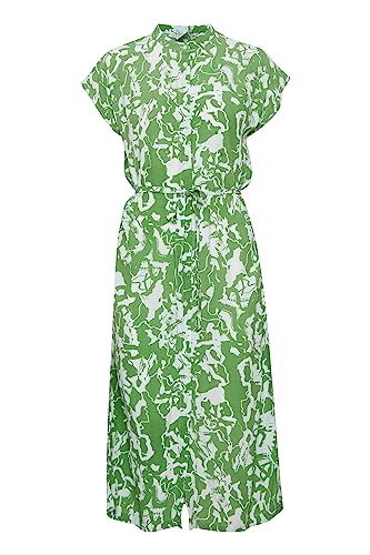 ICHI IHREGINE DR Damen Freizeitkleid Kleid 100% Viskose Blusenkleid Midi mit Gürtel und Knopfleiste Kurzarm Regular-Fit, Größe:44, Farbe:Greenbriar (166127) von ICHI