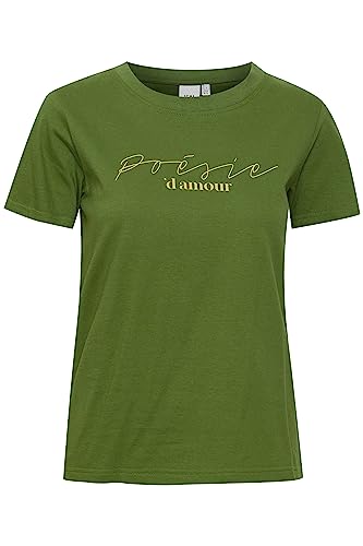 ICHI IHRUNELA S5 Damen T-Shirt Kurzarm Shirt mit Print Rundhals-Ausschnitt angenehme qualitativ hochwertige Materialqualität Slim Fit, Größe:XS, Farbe:Willow Bough (180119) von ICHI