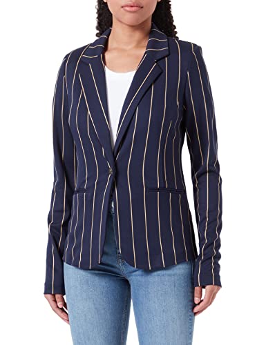 ICHI IHRUTI BL 10 Damen Blazer Kurzblazer Jacke gestreifter EIN-Knopf-Blazer mit Stretch und Reverskragen, Größe:M, Farbe:Total Eclipse (194010) von ICHI