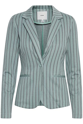 ICHI IHRUTI BL9 Damen Blazer Kurzblazer Jacke gestreifter EIN-Knopf-Blazer mit Reverskragen und Stretch, Größe:2XL, Farbe:Abyss (164404) von ICHI