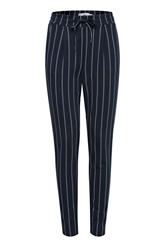 ICHI IHRUTI PA7 Damen Chino Hose Stoffhose mit Viskoseanteil bequemer Elastikbund Schmaler Schnitt, Größe:L, Farbe:Total Eclipse (194010) von ICHI