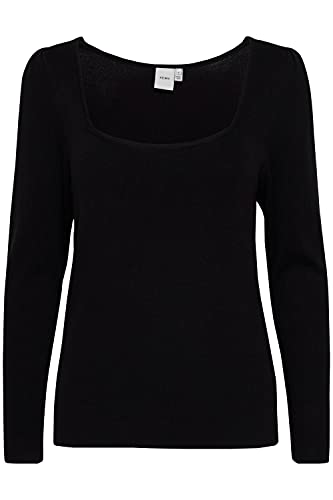 ICHI IHRUVERA LS Damen Strickpullover Feinstrick Pullover Feinstrickpullover mit Trapezauschnitt Slim-Fit, Größe:L, Farbe:Black (194008) von ICHI