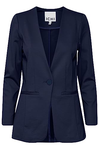 ICHI IHSIMONSE BL7 Damen Blazer Longblazer Jacke Ein-Knopf-Longblazer mit Stretch, Größe:M, Farbe:Total Eclipse (194010) von ICHI
