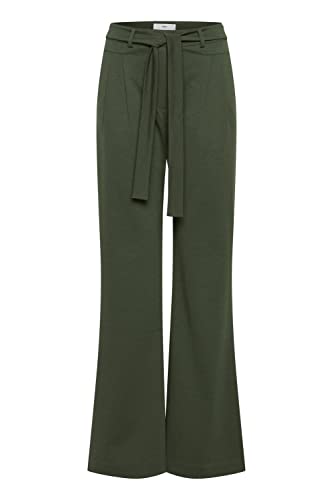 ICHI IHSIMONSE PA4 Damen Hose Stoffhose mit Stretch gerader Schnitt mit Gürtel und Bundfalten, Größe:L, Farbe:Kombu Green (190417) von ICHI