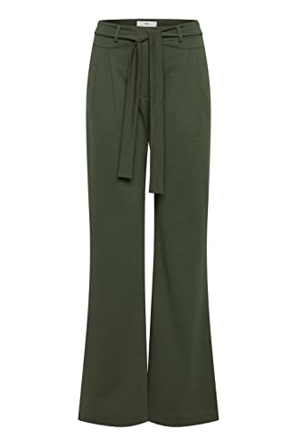 ICHI IHSIMONSE PA4 Damen Hose Stoffhose mit Stretch gerader Schnitt mit Gürtel und Bundfalten, Größe:M, Farbe:Kombu Green (190417) von ICHI