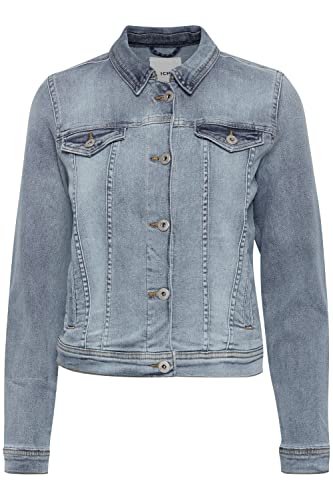 ICHI IHSTAMPE JA Damen Jeansjacke Denim Übergangsjacke mit Stretch und Knöpfen, Größe:42, Farbe:Washed light blue (19078) von ICHI