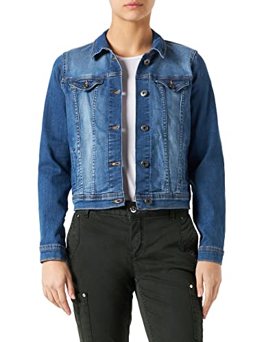 ICHI IHSTAMPE JA Damen Jeansjacke Denim Übergangsjacke mit Stretch und Knöpfen, Größe:40, Farbe:Washed med. blue (200928) von ICHI