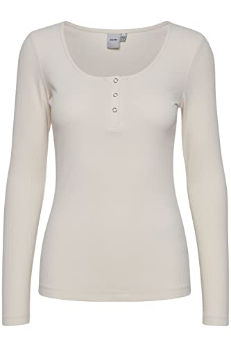 ICHI IHSUPER LS Damen Longsleeve Langarmshirt Shirt Basic Rippshirt mit Langem Ärmeln und geknöpftem Ausschnitt Figurbetontes Regular Fit, Größe:XL, Farbe:Crystal Gray (133801) von ICHI