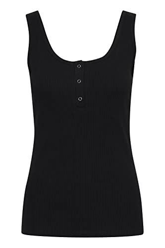 ICHI IHSUPER TO3 Damen Top ärmellos Shirt Basic mit Henley-Ausschnitt aus Jersey, Größe:L, Farbe:Black (194008) von ICHI