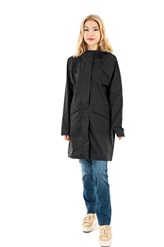 ICHI IHTAZI JA Damen Windbreaker Übergangsjacke Regenjacke Regenmantel mit Druckknöpfen und Kapuze, Größe:XL, Farbe:Black (10001) von ICHI