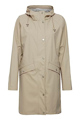 ICHI IHTAZI JA Damen Windbreaker Übergangsjacke Regenjacke Regenmantel mit Druckknöpfen und Kapuze, Größe:2XL, Farbe:Doeskin (151308) von ICHI