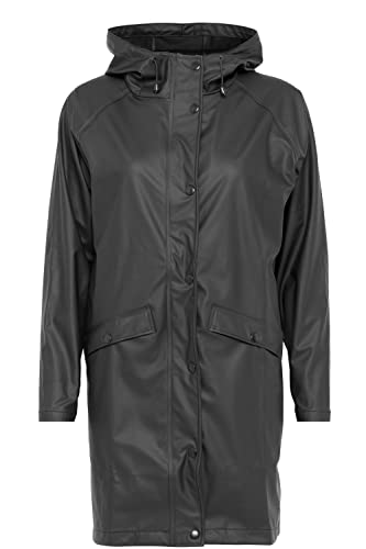 ICHI IHTAZI JA Damen Windbreaker Übergangsjacke Regenjacke Regenmantel mit Druckknöpfen und Kapuze, Größe:M, Farbe:Black (10001) von ICHI