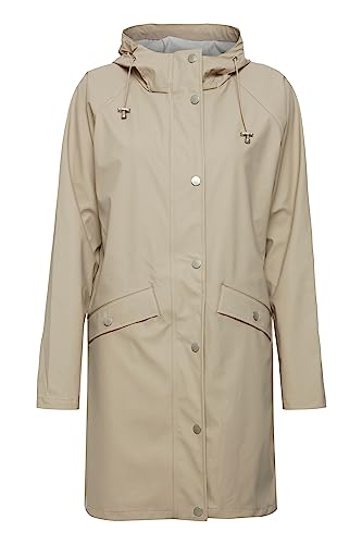 ICHI IHTAZI JA Damen Windbreaker Übergangsjacke Regenjacke Regenmantel mit Druckknöpfen und Kapuze, Größe:XS, Farbe:Doeskin (151308) von ICHI