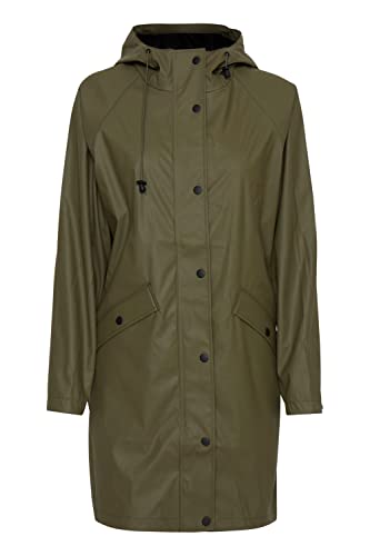 ICHI IHTAZI JA Damen Windbreaker Übergangsjacke Regenjacke Regenmantel mit Druckknöpfen und Kapuze, Größe:XS, Farbe:Kalamata (13024) von ICHI