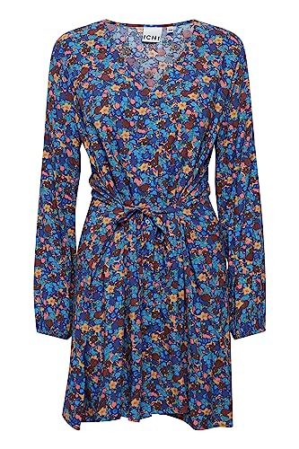 ICHI IHVERA DR 23 Damen Freizeitkleid Kleid Minikleid mit Glockenärmeln V-Ausschnitt Langarm Slim-Fit, Größe:38, Farbe:Blithe Flower (201758) von ICHI